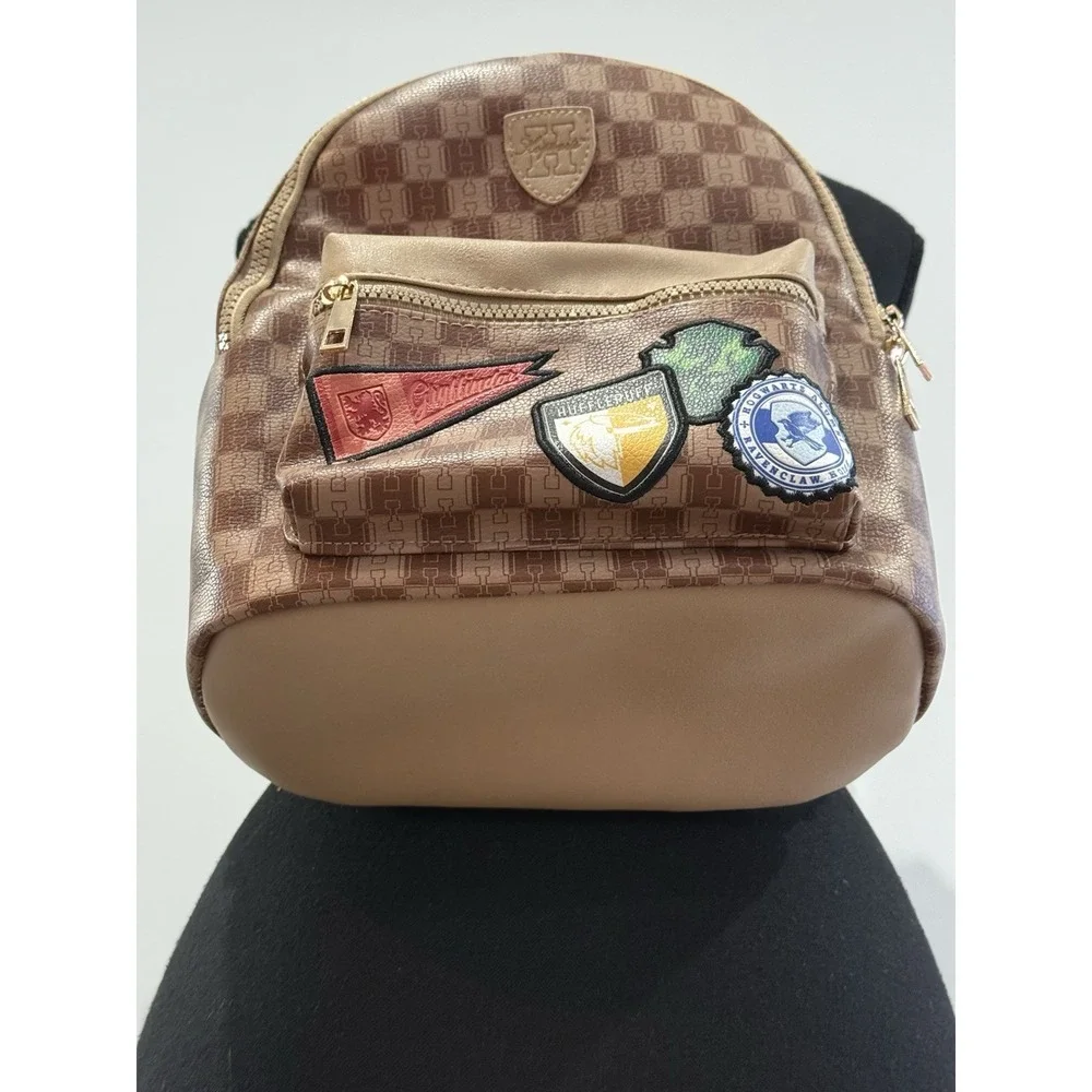 BioWorld Harry Potter Mini Backpack, Brown Checkered W Patches